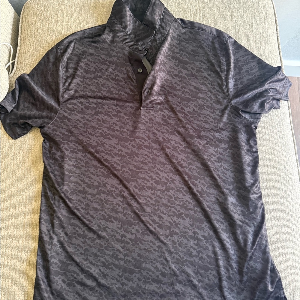 Greg Norman Collection Charcoal Shark Printed Polo Shirt